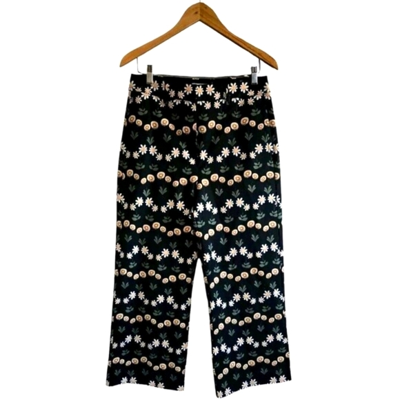 BODEN High Waisted Richmond Trouser Pants Women's 12R Black Floral Pockets - Picture 1 of 8